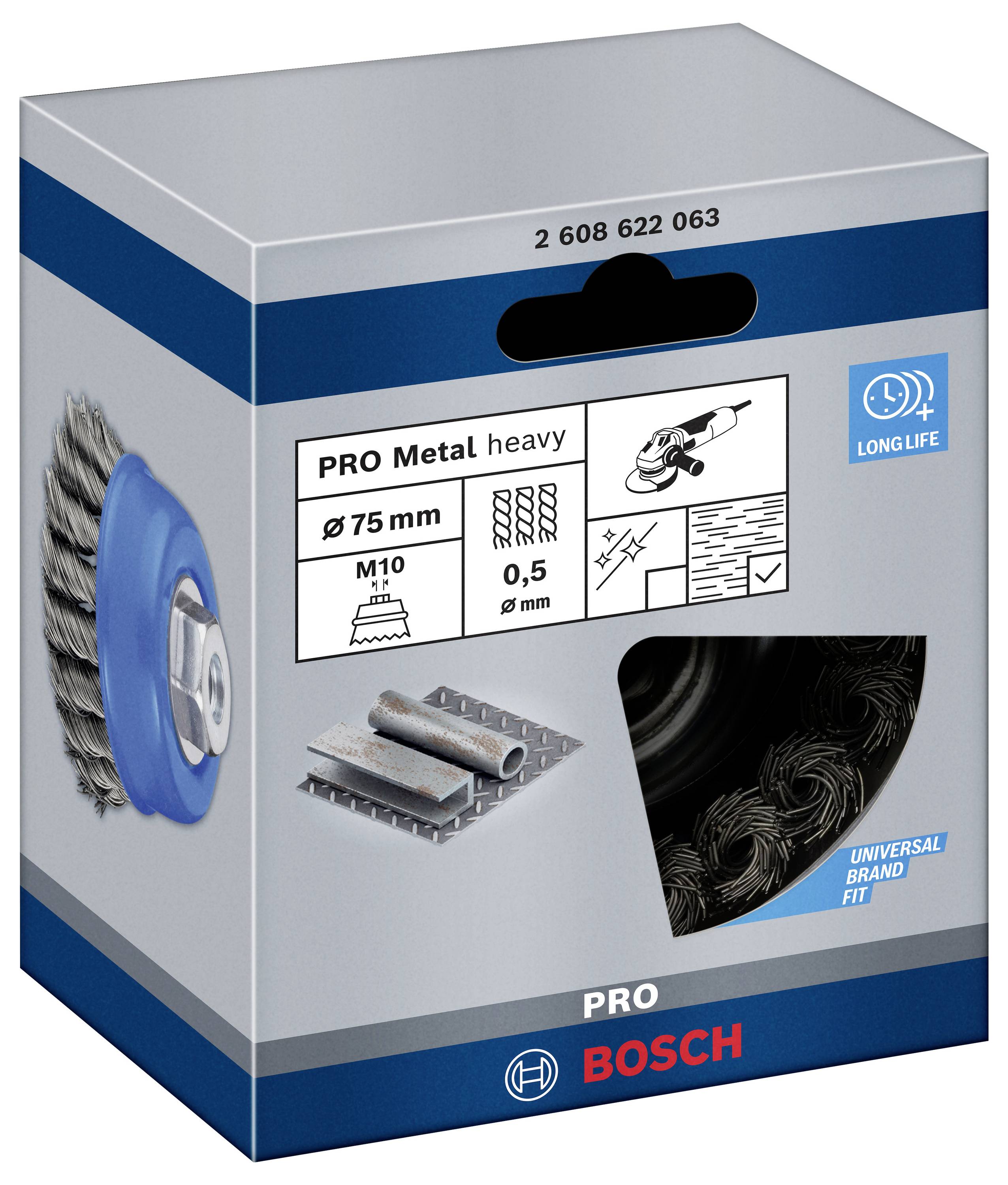 Bosch Accessories Topfbürste, Stahl, gezopfter Draht, 75 mm, 0,5 mm, 12500 U/ min, M 10 2608622063 1 St.