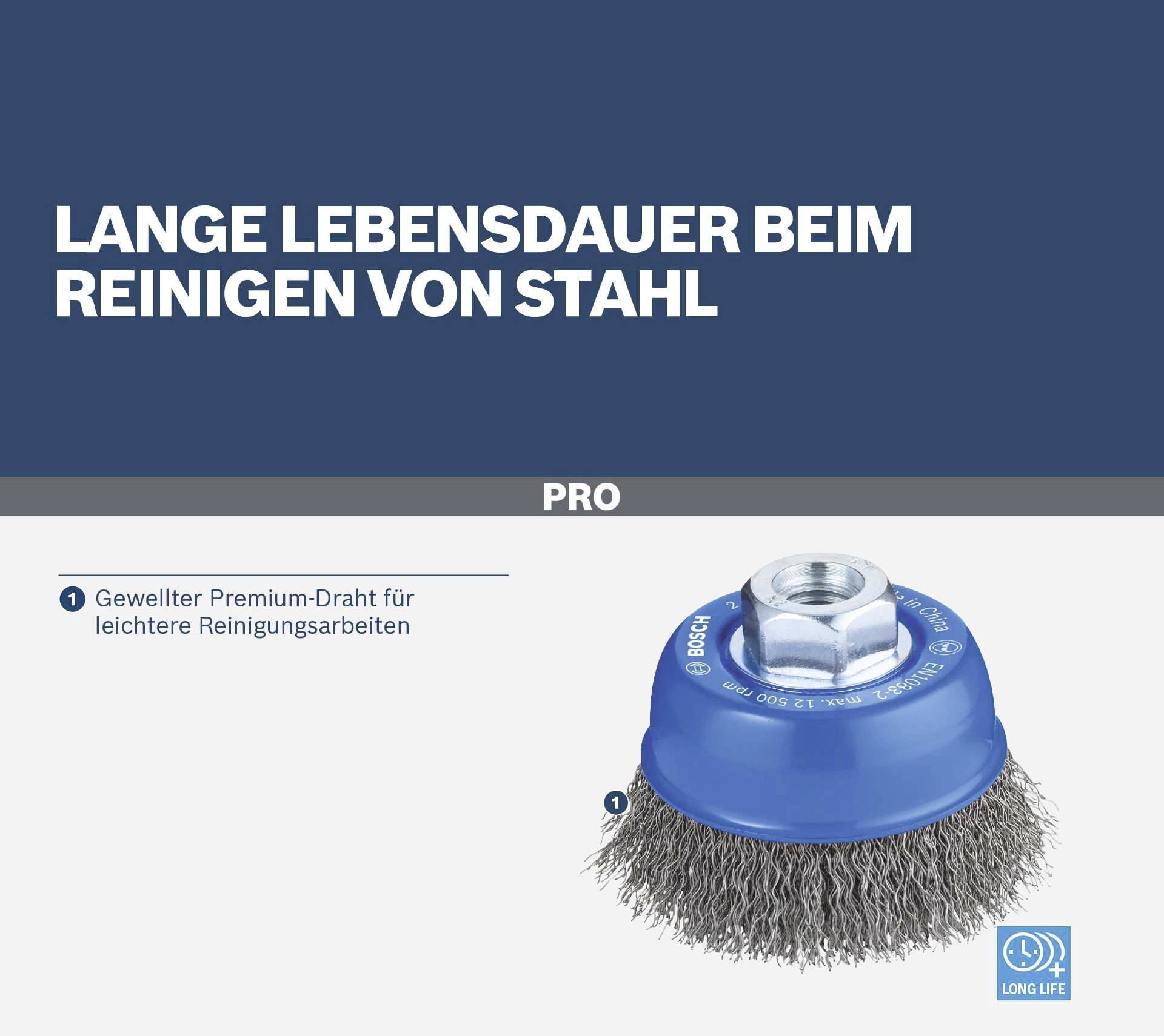 Bosch Accessories Topfbürste, Stahl, gewellter Draht, 75 mm, 0,3 mm, 12500 U/ min, M 14 2608622098 1St.