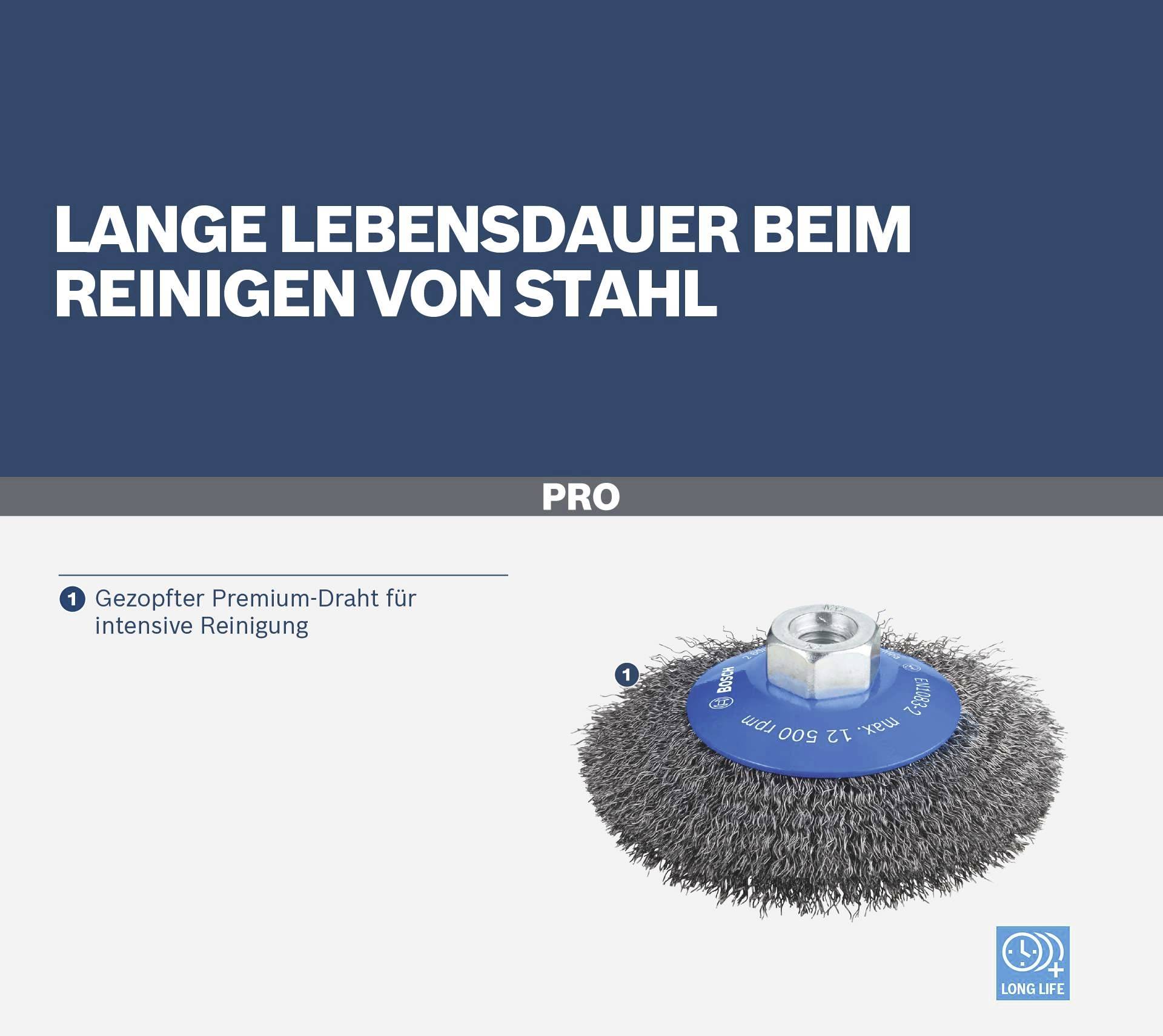 Bosch Accessories Kegelbürste Clean for Metal, gewellt, 115 mm, 0,3 mm, 12500 U/min, M14 2608622101 1 St.