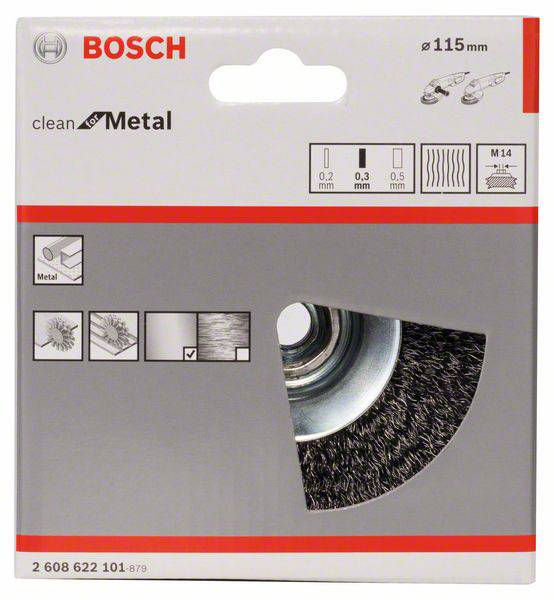 Bosch Accessories Kegelbürste Clean for Metal, gewellt, 115 mm, 0,3 mm, 12500 U/min, M14 2608622101 1St.