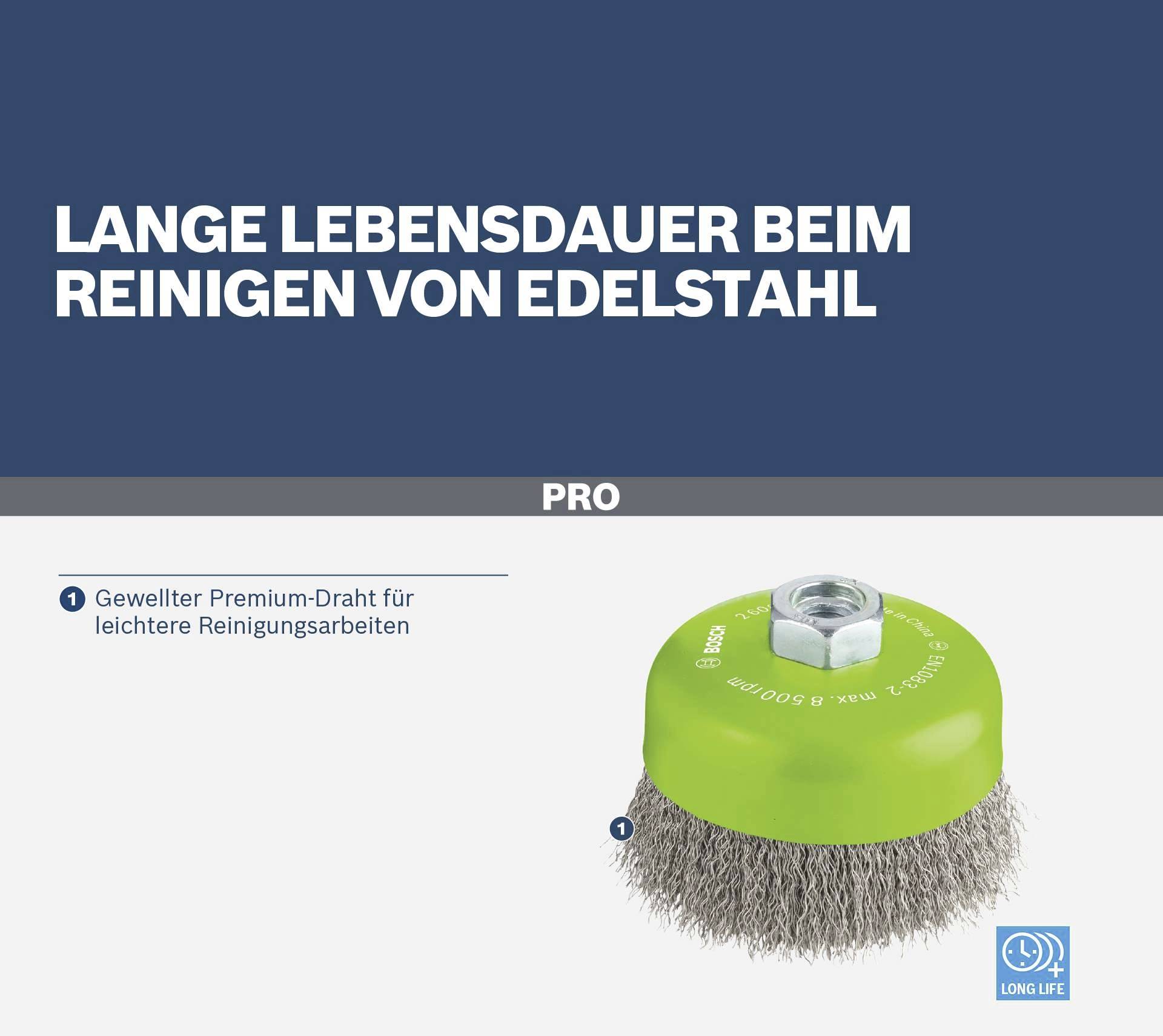 Bosch Accessories Topfbürste, Edelstahl, gewellter Draht, 100 mm, 0,3 mm, 8500 U/min, M14 2608622103 1St.