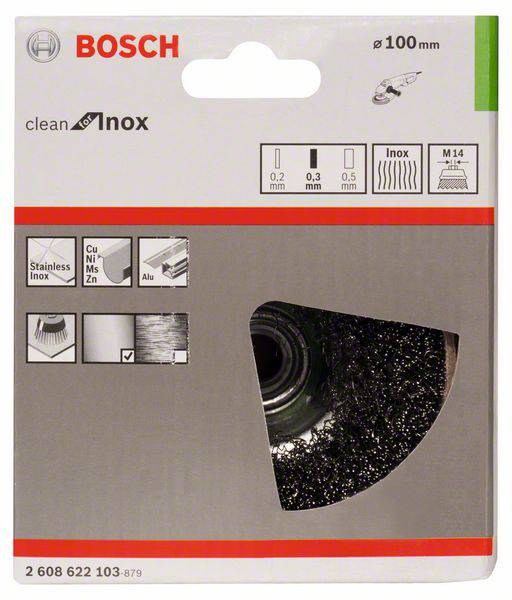 Bosch Accessories Topfbürste, Edelstahl, gewellter Draht, 100 mm, 0,3 mm, 8500 U/min, M14 2608622103 1 St.