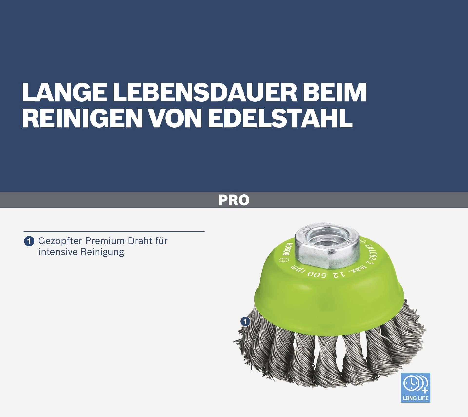Bosch Accessories Topfbürste, Edelstahl, gezopfter Draht, 65 mm, 0,35 mm, 12500 U/min, M14 2608622104 1St.