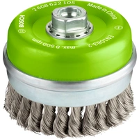 Bosch Accessories Topfbürste, Edelstahl, gezopfter Draht, 100 mm, 0,35 mm, 8500 U/ min, M14 2608622105 1St. Bosch Accessories Topfbürste, Edelstahl, gezopfter Draht, 100 mm, 0,35 mm, 8500 U/ min, M14 2608622105 1St.