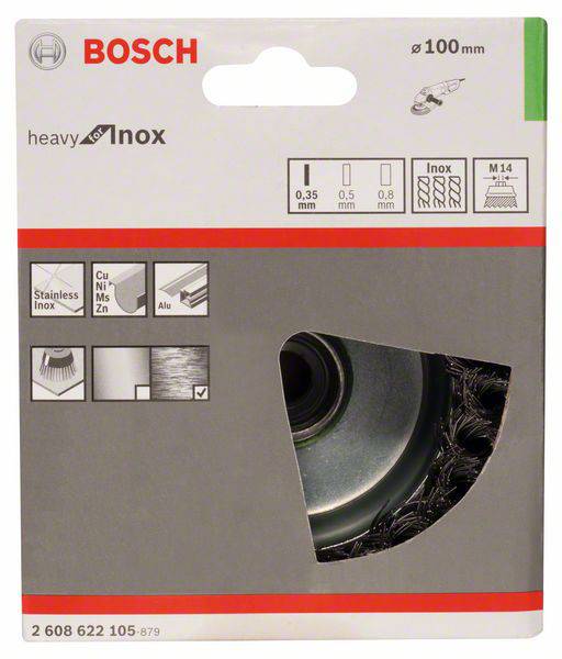 Bosch Accessories Topfbürste, Edelstahl, gezopfter Draht, 100 mm, 0,35 mm, 8500 U/ min, M14 2608622105 1St.