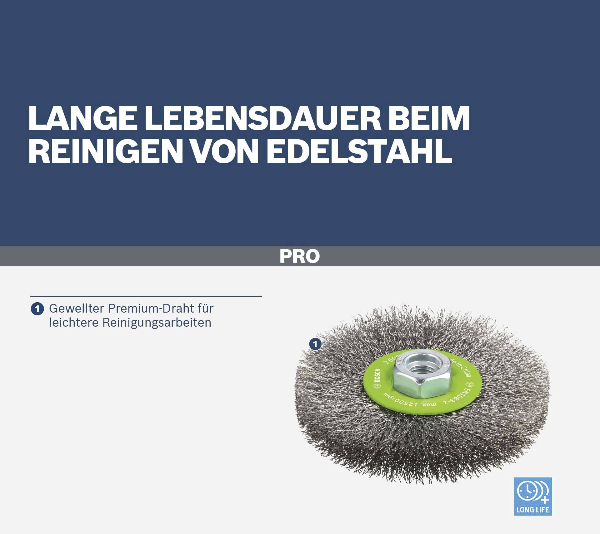 Bosch Accessories Scheibenbürste Clean for Inox, gewellt, rostfrei, 115 mm, 0,3 mm, 8500 U/min,M14 2608622107 1 St.