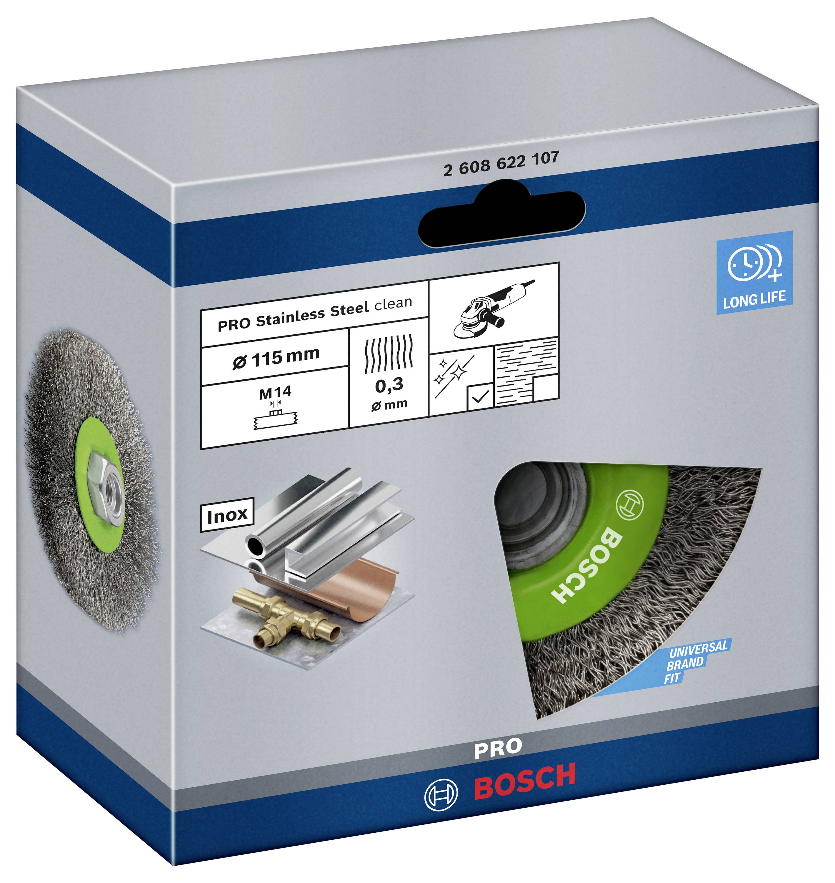 Bosch Accessories Scheibenbürste Clean for Inox, gewellt, rostfrei, 115 mm, 0,3 mm, 8500 U/min,M14 2608622107 1 St.