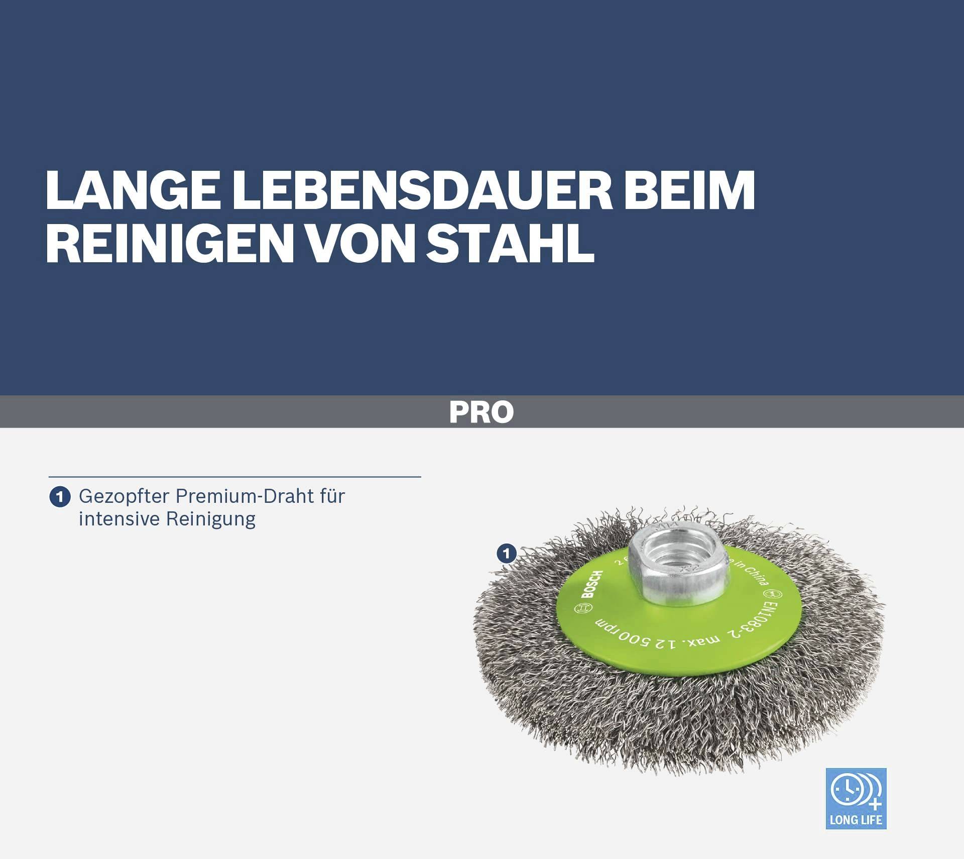Bosch Accessories Kegelbürste Clean for Inox, gewellt, rostfrei, 100 mm, 0,35 mm, 12500 U/min, M14 2608622108 1 St.