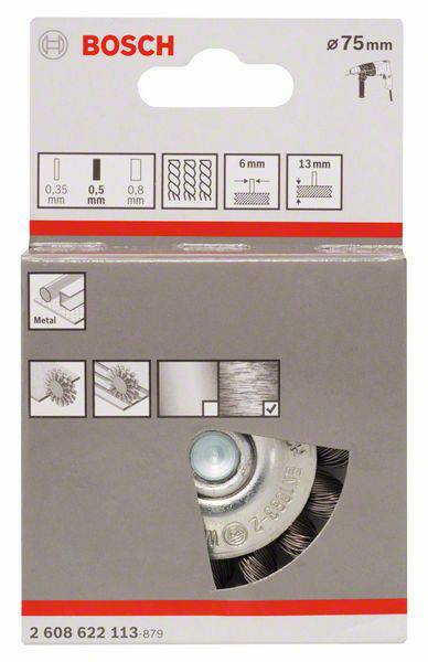 Bosch Accessories Scheibenbürste, gezopft, 75 mm, 0,5 mm, 13 mm, 4500 U/ min Schaft-Ø 6 mm 2608622113 1 St.