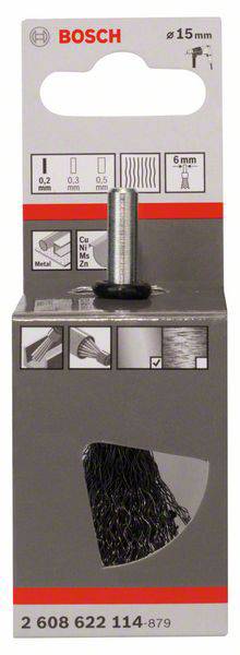 Bosch Accessories Pinselbürste, gewellt, 0,2 mm, 15 mm, 4500 U/ min Schaft-Ø 6mm 2608622114 1St.