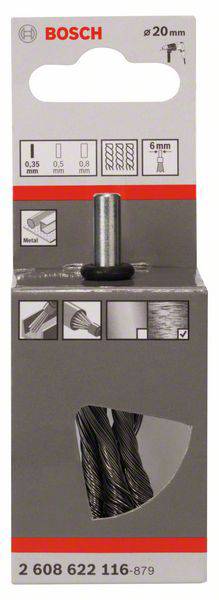 Bosch Accessories Pinselbürste, gezopft, 0,35 mm, 19 mm, 4500 U/ min Schaft-Ø 6 mm 2608622116 1 St.