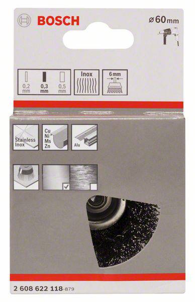 Bosch Accessories Topfbürste, Edelstahl, gewellter Draht, 60 mm, 0,3 mm, 4500 U/min Schaft-Ø 6mm 2608622118 1St.