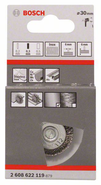 Bosch Accessories Scheibenbürste, gewellt, rostfrei, 30 mm, 0,3 mm, 6 mm, 4500 U/ min Schaft-Ø 6mm 2608622119