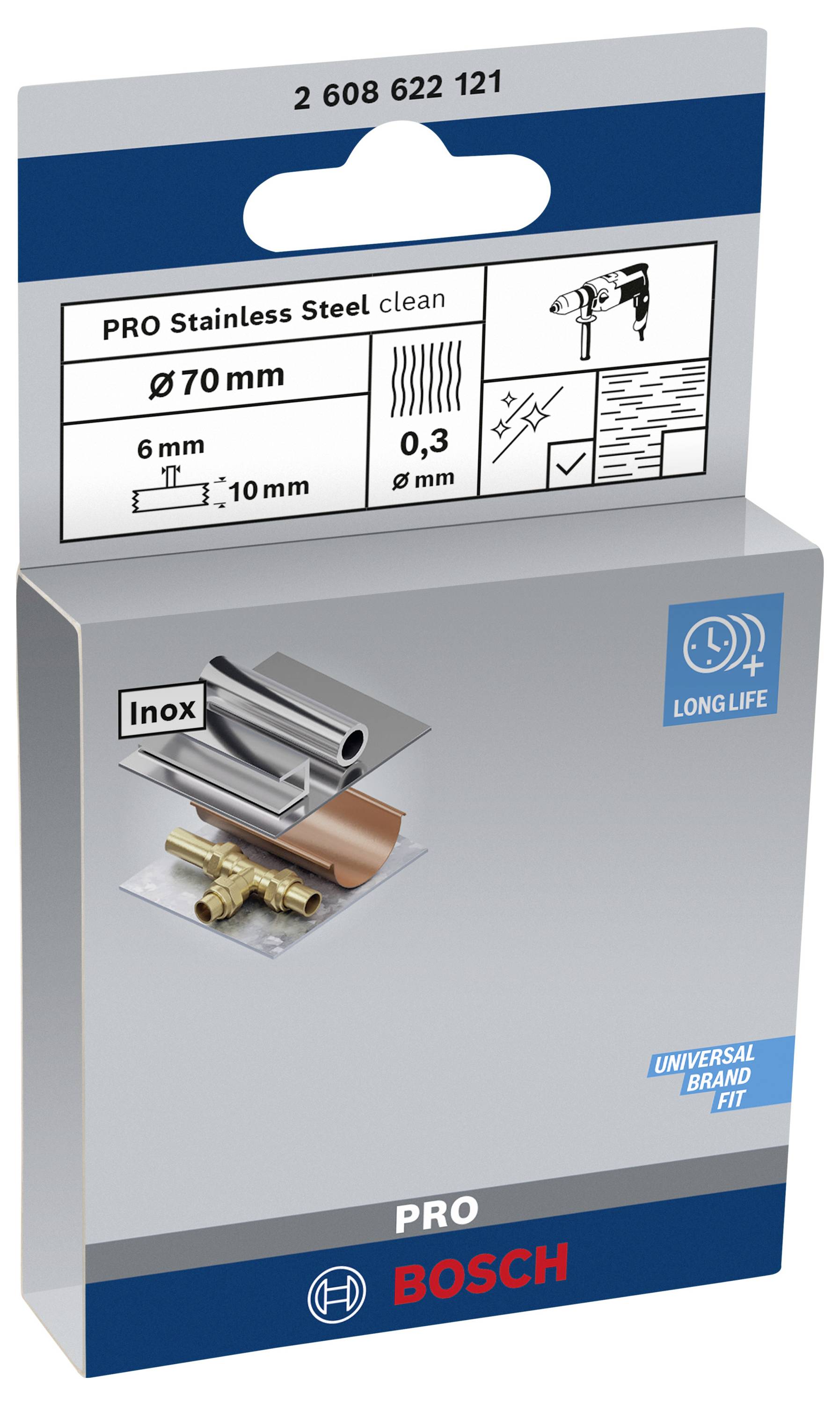 Bosch Accessories Scheibenbürste, gewellt, rostfrei, 70 mm, 0,3 mm, 10 mm, 4500 U/ min Schaft-Ø 6 mm 2608622121 1 St.