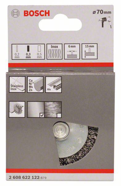 Bosch Accessories Scheibenbürste, gewellt, rostfrei, 70 mm, 0,3 mm, 15 mm, 4500 U/ min Schaft-Ø 6 mm 2608622122 1 St.