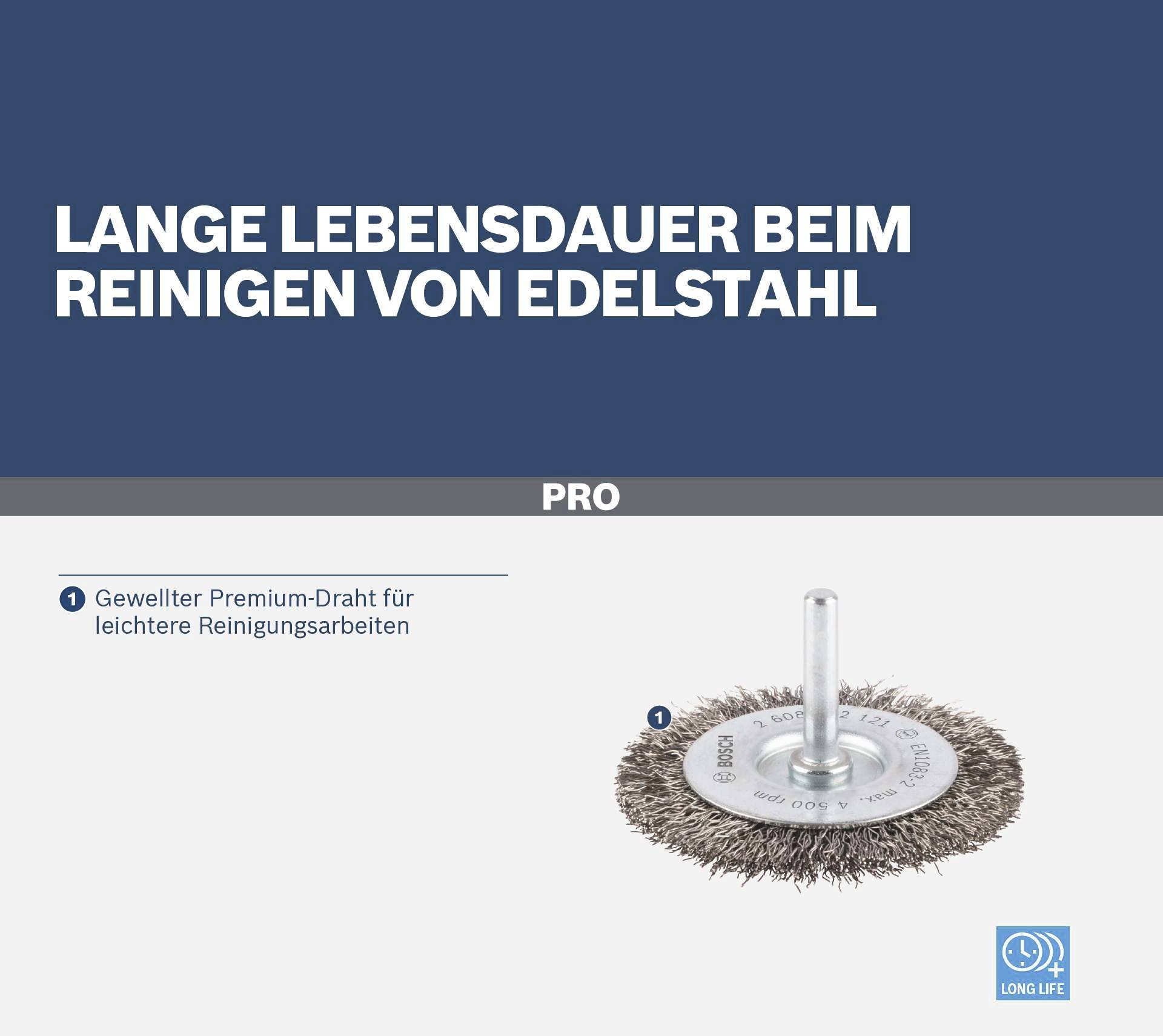 Bosch Accessories Scheibenbürste, gewellt, rostfrei, 100 mm, 0,3 mm, 10 mm, 4500 U/ min Schaft-Ø 6mm 2608622124 1St.