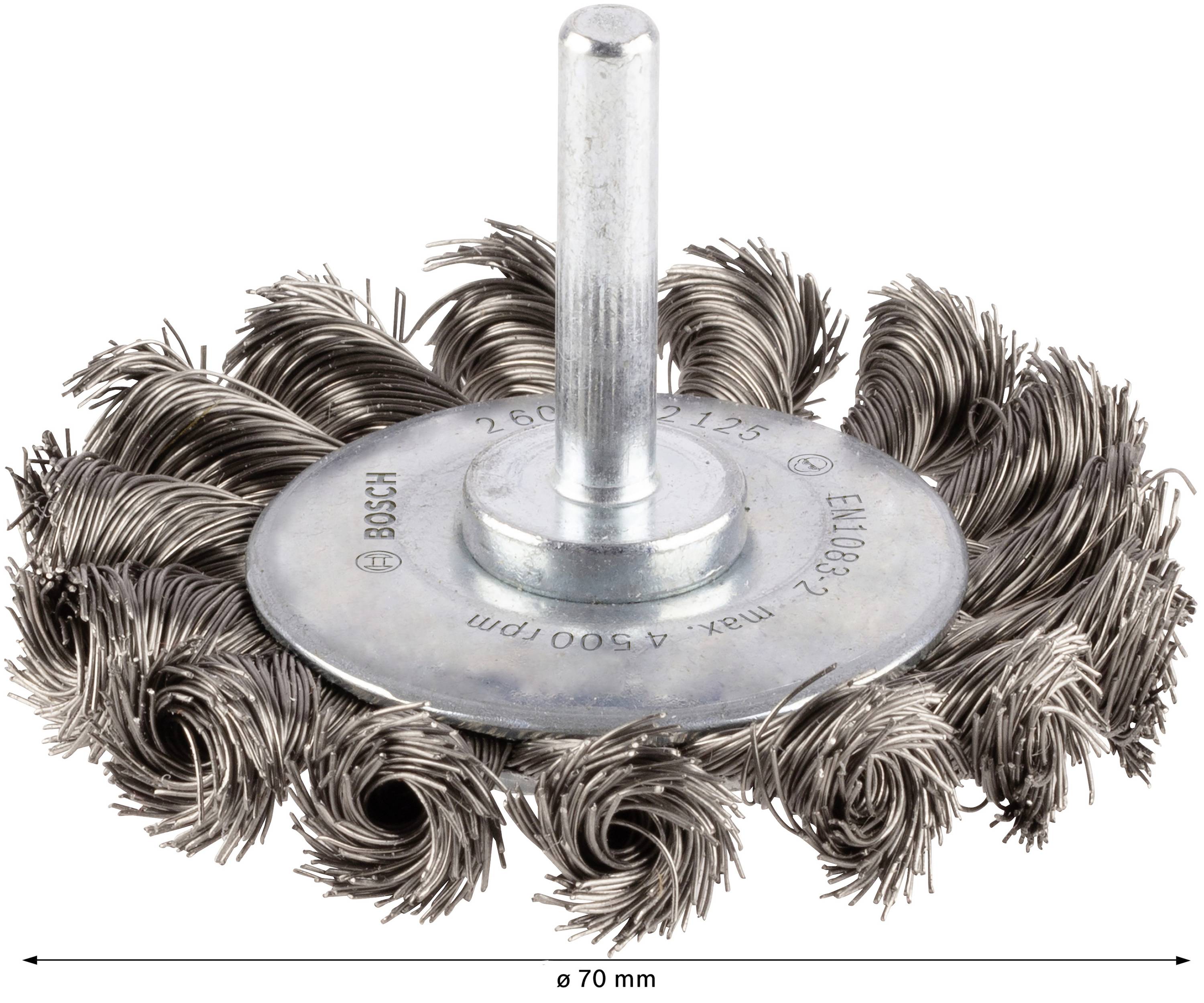 Bosch Accessories Scheibenbürste, gezopft, rostfrei, 70 mm, 0,35 mm, 14 mm, 4500 U/ min Schaft-Ø 6 mm 2608622125 1 St.