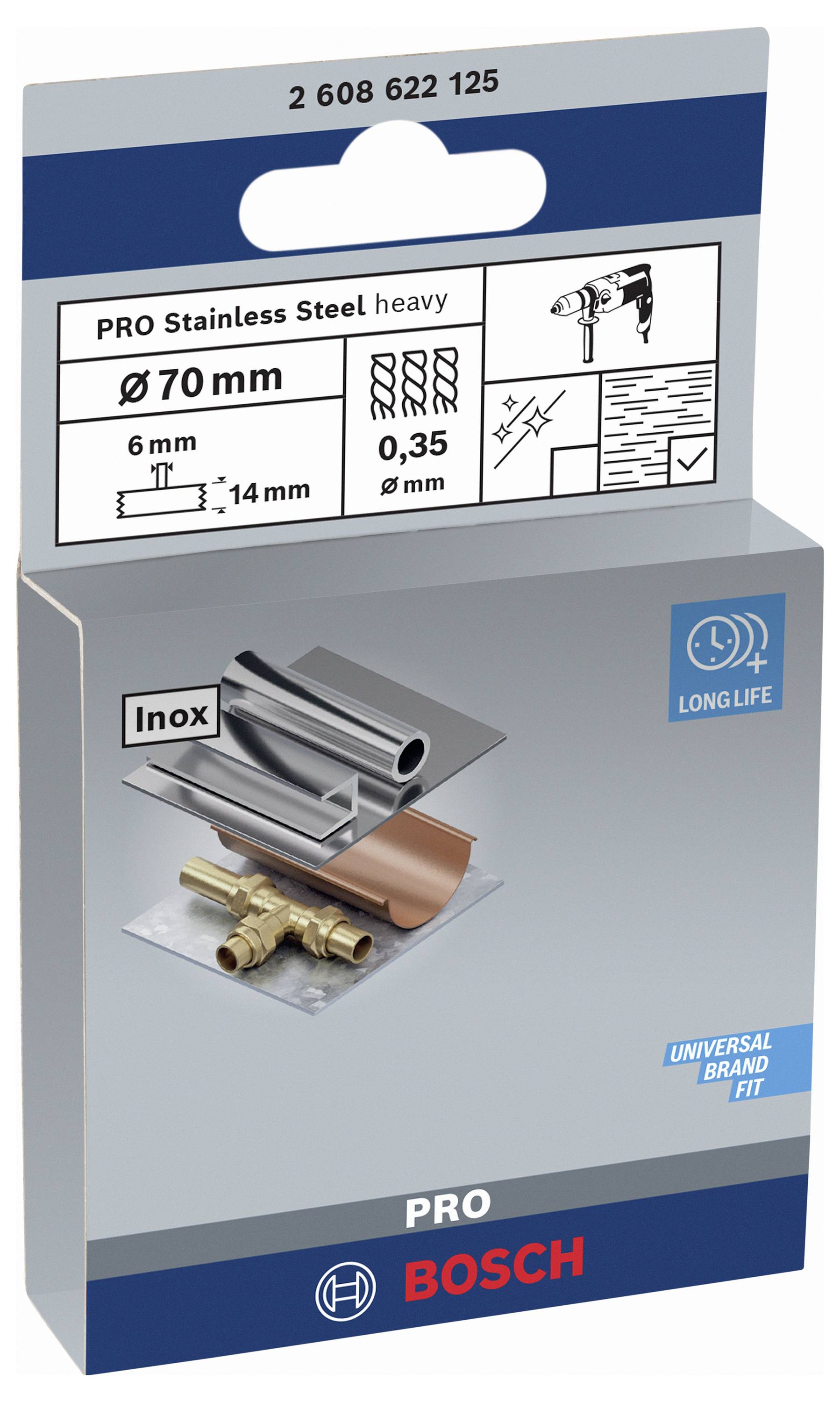 Bosch Accessories Scheibenbürste, gezopft, rostfrei, 70 mm, 0,35 mm, 14 mm, 4500 U/ min Schaft-Ø 6 mm 2608622125 1 St.