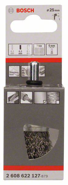 Bosch Accessories Pinselbürste, gewellt, rostfrei, 0,3 mm, 25 mm, 4500 U/ min Schaft-Ø 6mm 2608622127 1St.