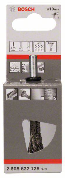 Bosch Accessories Pinselbürste, gezopft, rostfrei, 0,35 mm, 10 mm, 4500 U/ min Schaft-Ø 6 mm 2608622128 1 St.