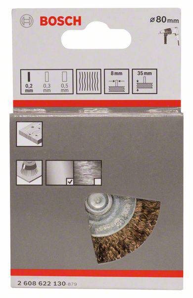 Bosch Accessories Scheibenbürste, gewellt, vermessingt, 80 mm, 0,2 mm, 35 mm, 4500 U/ min Schaft-Ø 6mm 2608622130 1St.