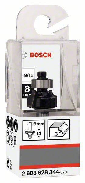 'Bosch' Oberfräser HM/TC, 8 mm Schaftdurchmesser, verpackt in einer transparenten Kunststoffbox. Geeignet für Holzarbeiten.