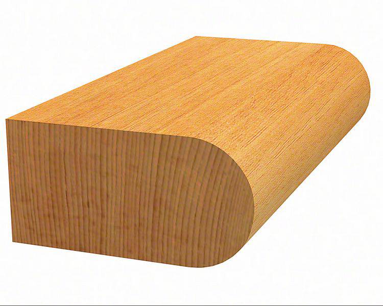 Ein rechteckiges Holzstück mit abgerundeten Kanten, sichtbar in einer nahen Draufsicht, zeigt die Textur der Oberfläche.