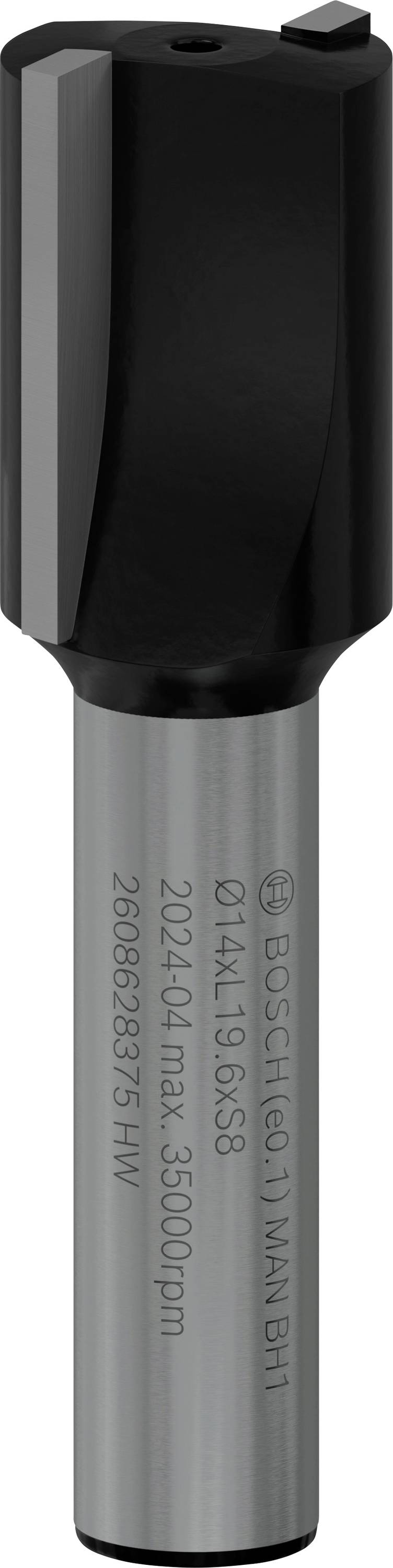 Bohraufsatz mit zylindrischem Schaft und schwarzer Spitze, geeignet für präzises Bohren. Maximale Drehzahlangabe auf dem Schaft.