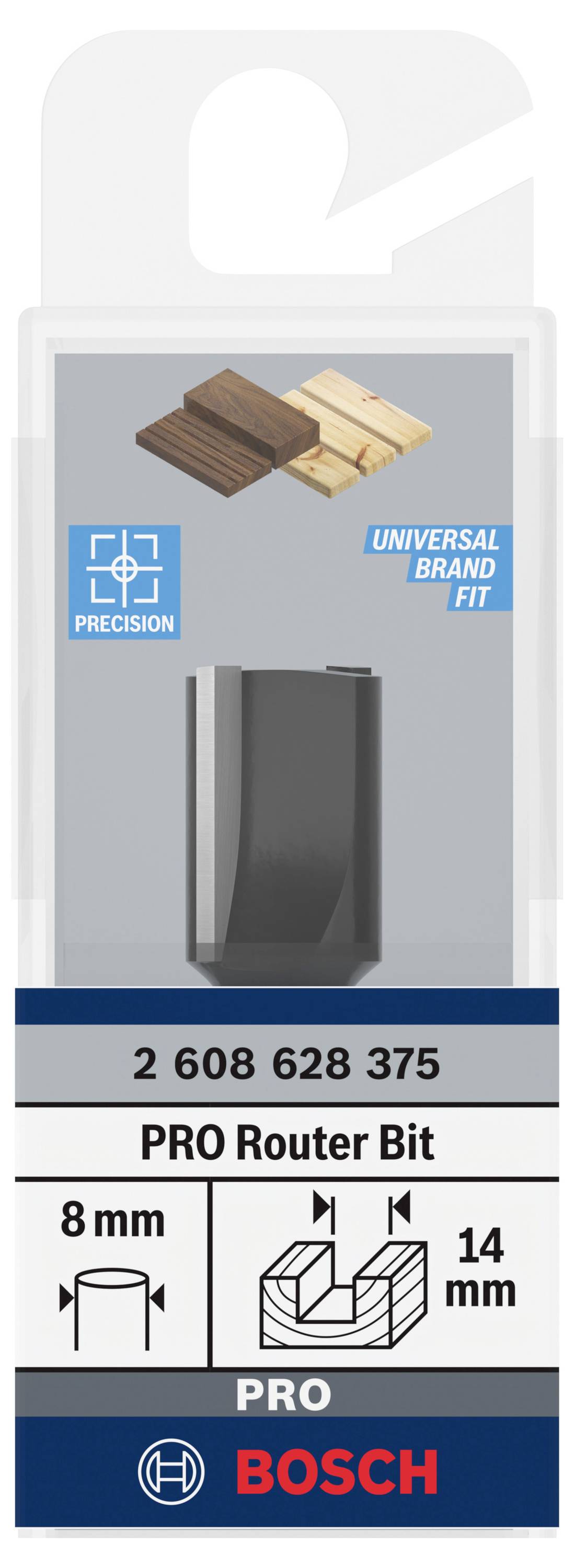 Fräser für Oberfräse, 8 mm Schneiden, geeignet für Hartholz. Marke Bosch, Artikelnummer 2 608 628 375.