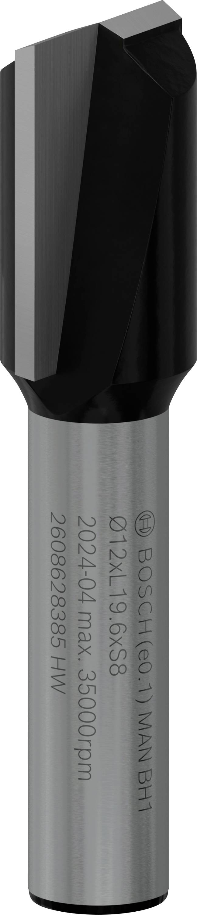 Metallfräser mit zylindrischem Schaft und schwarzer Schneide. Geeignet für Fräsarbeiten in verschiedenen Materialien.