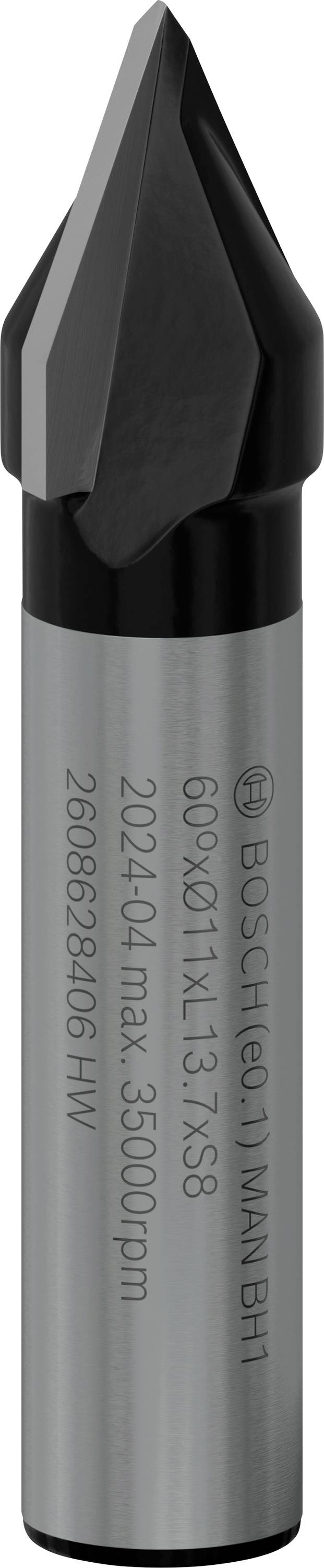 Metallsenker mit 90°-Senkfuß und grauer Metallkonstruktion. Text auf dem Schaft: '60°, K20'. Werkzeug zum Ansenken von Materialien.