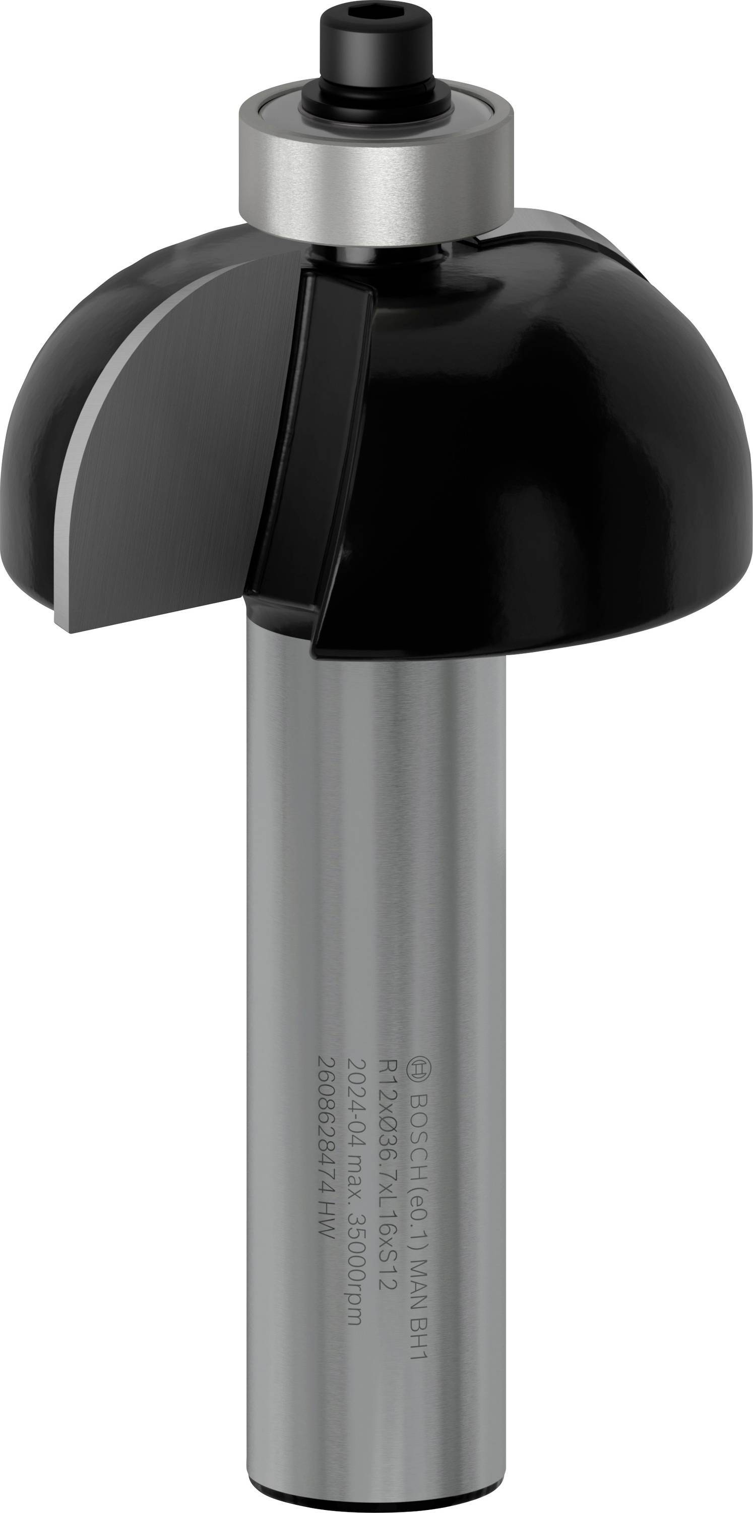 Ein Bitschneider mit grauem Schaft und schwarzem Schneidekopf. Verwendet für präzises Fräsen von Materialien wie Holz oder Kunststoff.