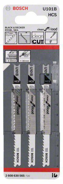 Bosch Accessories 2608630565 Stichsägeblatt U 101 B Clean for Wood, 3er-Pack 3St.