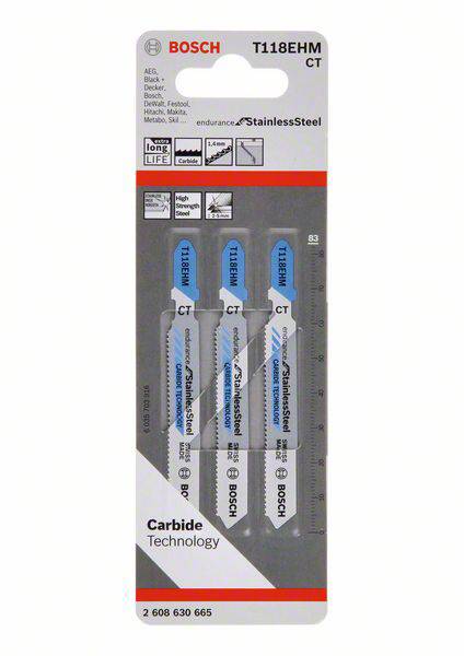 Bosch Accessories 2608630665 Stichsägeblatt T 118 EHM Endurance for Stainless Steel, 3er-Pack 3 St.