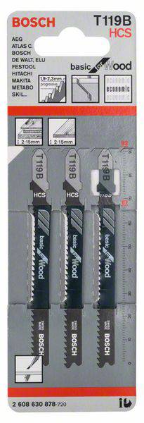 Bosch Accessories 2608630878 Stichsägeblatt T 119 B Basic for Wood, 3er-Pack 3St.