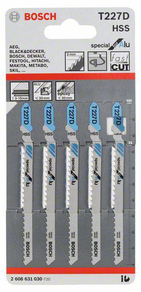 Bosch Accessories 2608631030 Stichsägeblatt T 227 D Special for Alu, 5er-Pack 5 St.