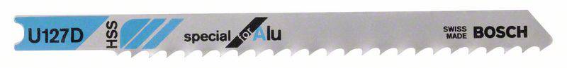 Sägeblatt für Metallsägen, Marke Bosch, Modell U127D, speziell für Aluminium, HSS-Material, weiße Aufschrift 'special for alu'.