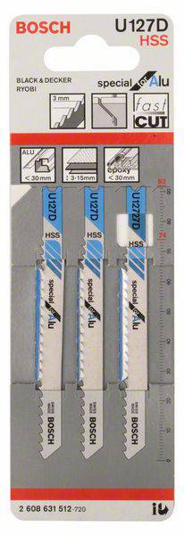 Bosch Accessories 2608631512 Stichsägeblatt U 127 D Special for Alu, 3er-Pack 3St.