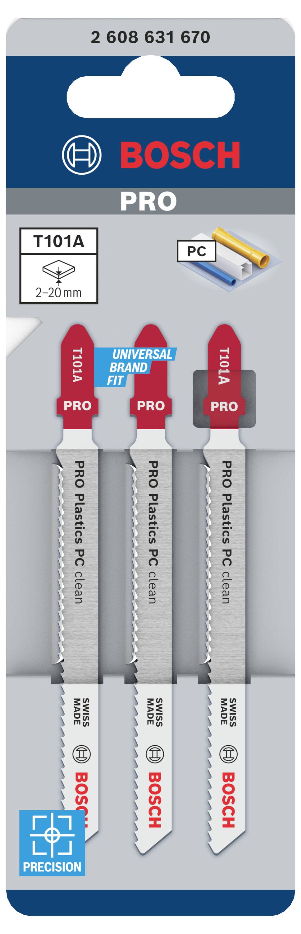 Bosch Accessories 2608631670 Stichsägeblatt T 101A Clean for PC, 3er-Pack 3St.