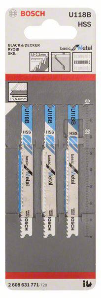 Bosch Accessories 2608631771 Stichsägeblatt U 118 B Basic for Metal, 3er-Pack 3St.