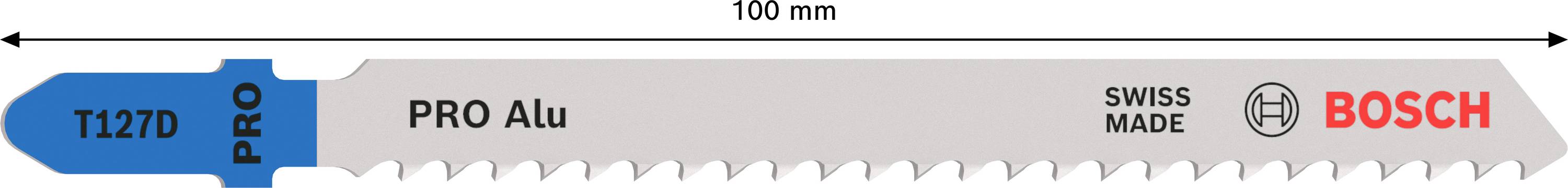 Stichsägeblatt 'T 127 D PRO'. Länge: 100 mm. Geeignet für Aluminium. Marken: PRO, Bosch. Herstellungsland: Schweiz.