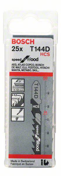 Bosch Accessories 2608633625 Stichsägeblatt T 144 D Speed for Wood, 25er-Pack 25St.