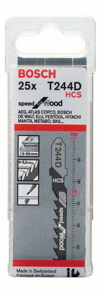 Bosch Accessories 2608633626 Stichsägeblatt T 244 D Speed for Wood, 25er-Pack 25 St.