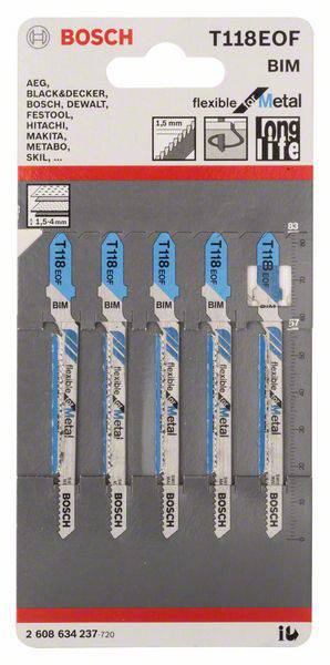 Bosch Accessories 2608634237 Stichsägeblatt T 118 EOF Flexible for Metal, 5er-Pack 5St.