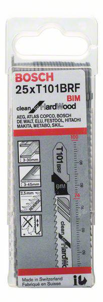 Bosch Accessories 2608634989 Stichsägeblatt T 101 BRF Clean for Hard Wood, 25er-Pack 25St.