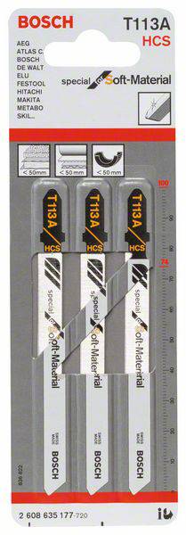 Bosch Accessories 2608635177 Stichsägeblatt T 113A Special for Soft Material, 3er-Pack 3St.