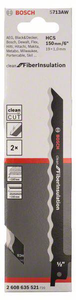 Bosch Accessories 2608635521 Säbelsägeblatt S 713 AW, Clean for Fibre Insulation, 2er-Pack Sägeblatt-Länge 150 mm 2 St.