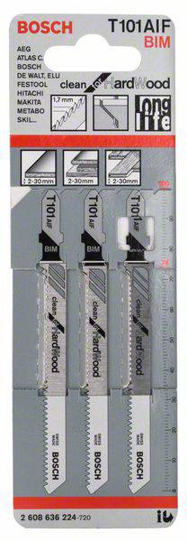 Bosch Accessories 2608636224 Stichsägeblatt T 101 AIF Clean for Hard Wood, 3er-Pack 3St.