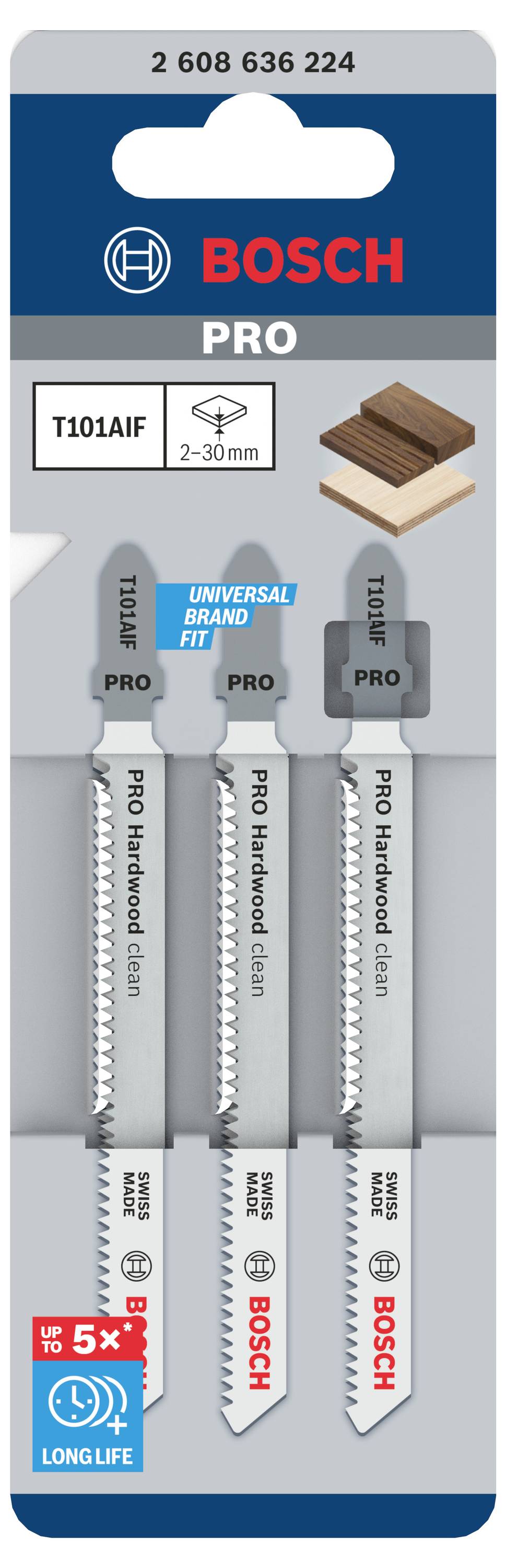 Bosch Accessories 2608636224 Stichsägeblatt T 101 AIF Clean for Hard Wood, 3er-Pack 3St.