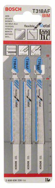 Bosch Accessories 2608636230 Stichsägeblatt T 318 AF Flexible for Metal, 3er-Pack 3St.